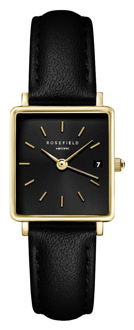 Rosefield Boxy XS (22mm) Black Dial / Black Leather Strap QBBLG-Q53 Watch