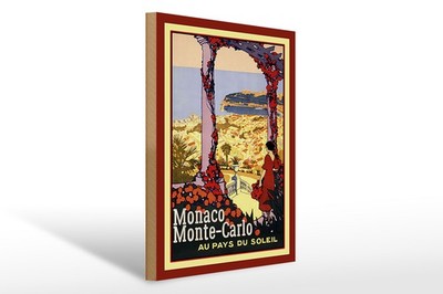 Holzschild Reise 30x40 cm Monaco Monte Carlo Au pays du soleil Deko Schild