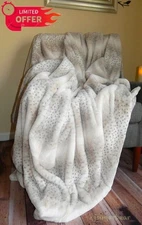 Rachel Roy Faux Fur Blanket Full Queen Heavy Soft Snow Leopard Luxurious 90" NWT