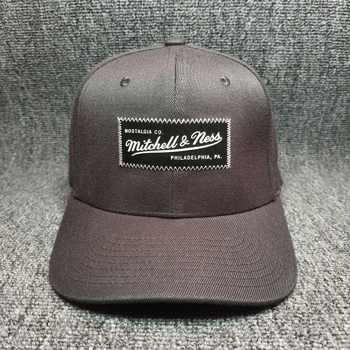 Mitchell & Ness Gray Snapback Hat Curved Brim Nostalgia Co Logo Cap