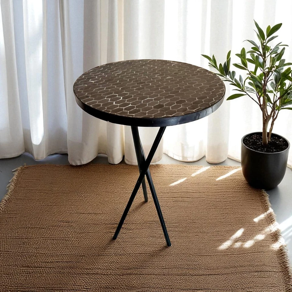 Round Black Moroccan Mosaic Table, Handmade Moroccan Mosaic Table - Image 4 of 4