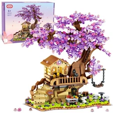 Cherry Blossom Tree House Building Toy 880pcs with LED Light for Kids 6-14