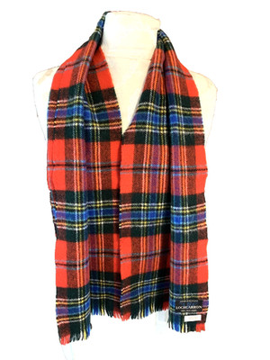 VTG LOCHCARRON 100% NewWool Scarf Red Maclean Plaid Pattern Scotland 10'' x 50''