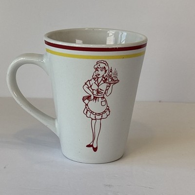 Vtg Cup 1950s Diner Car Hop Drive In Waitress Coffee Mug 12oz Retro Restaurant