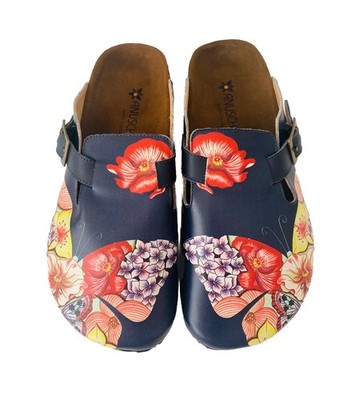 NWT Anuschka Sarah Leather Clogs Mules Women Sz 8 Navy Multicolor Comfy Boho