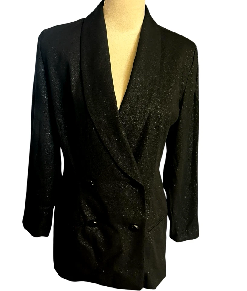 Blazer Traje Pantalón Vintage Y2K Lois Snyder Dani Max 2 Piezas Negro Brillante Talla 6 Foto 2 de 4