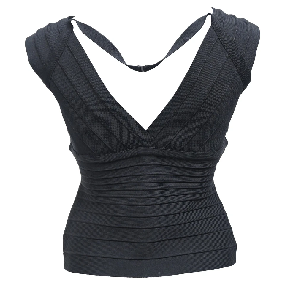 Top Herve Leger Vendaje Cuello en V en Rayón Mujer Negro Xs Foto 3 de 4