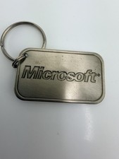 Microsoft Silver Metal Logo Keychain Key Ring Rectangular Tag Promo Vintage