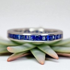 Estate Platinum Natural Square Cut Blue Sapph...
