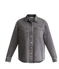 Denim Button-Up Shirt Long Sleeve Gray Casual Style