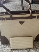 Women s Large Beige Brown Tote Bag Gold Hardware Detachable Adjustable Strap