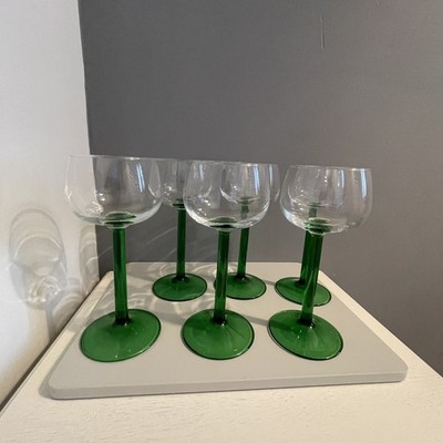Vintage Luminarc Smaragdgrün Weingläser X6 Frankreich Stiele 150ml Rheinlikör 
