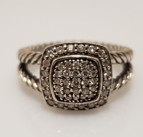 David Yurman Sterling Silver Pave Diamond Petite Albion Ring Size 6