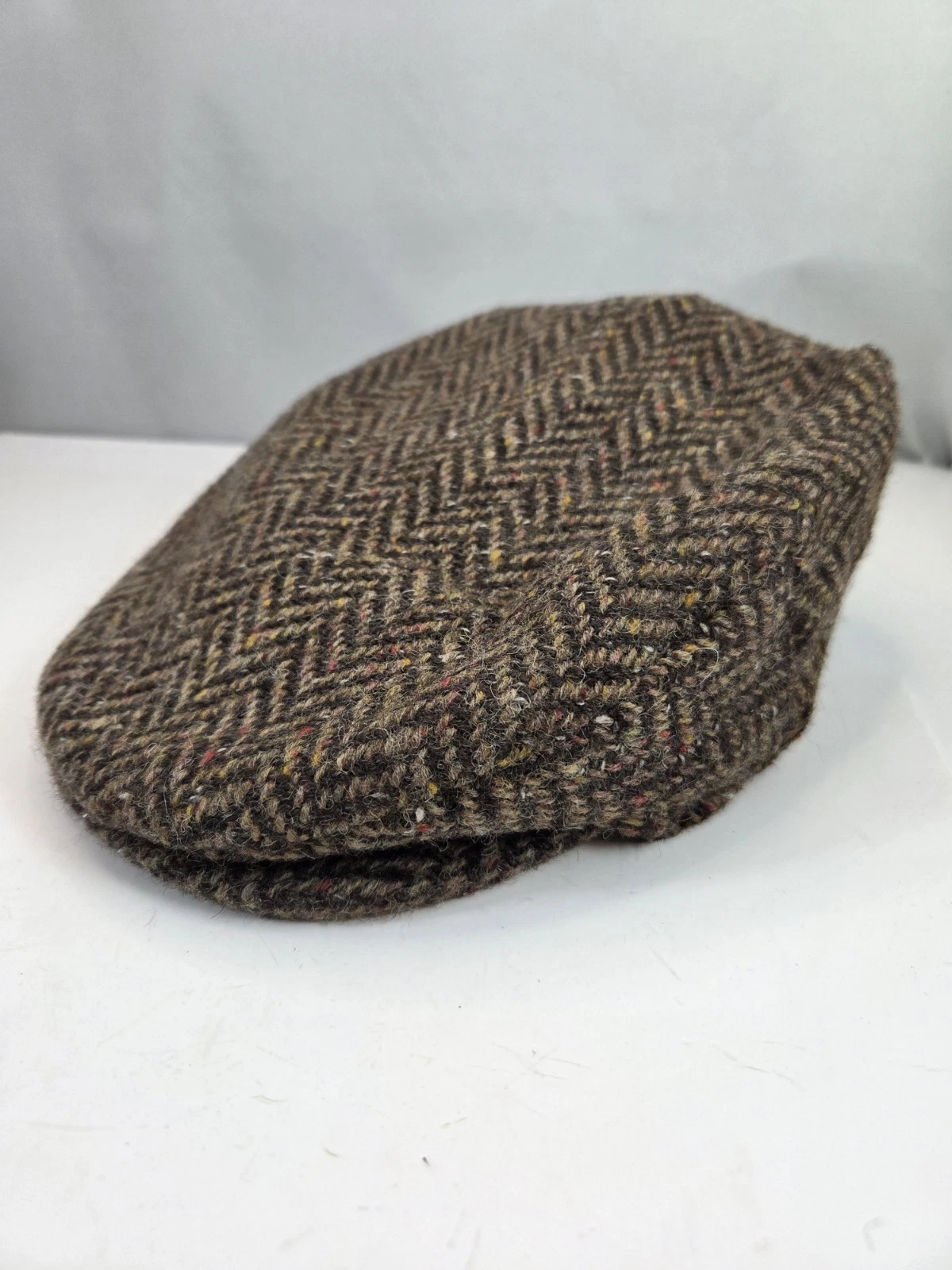Hanna Hats Donegal Flat Newsboy Cap Ireland Sz S Herringbone Brown Tweed Wool