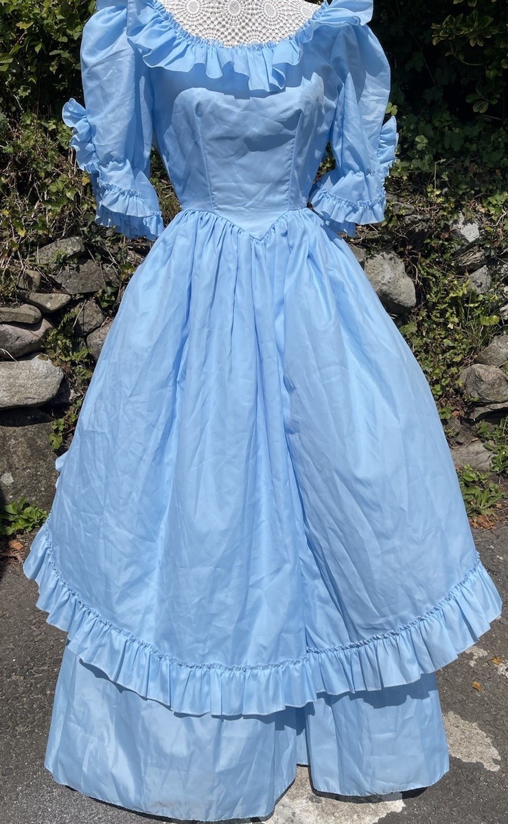 Vintage 1980s Pronuptia Blue Milkmaid Ballgown Bridesmaid Dress