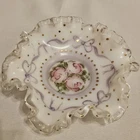 Vintage Fenton Charleton Rose hand-painted milk glass candy dish/ compote EUC