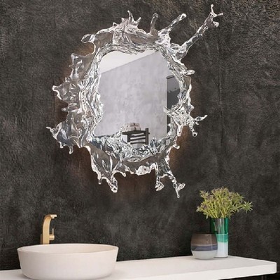 Bathroom Water Splash Mirror Unique Wall Accent Light W/LED Background 19''/26''