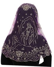 Catholic Mantilla Chapel Veil - Spanish Church Mass Veil D Shape Purple-gold