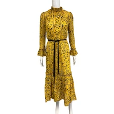 ZIMMERMANN Yellow Cotton Lulu Frill Hem Long Sleeve Maxi A-line Dress Size 0P