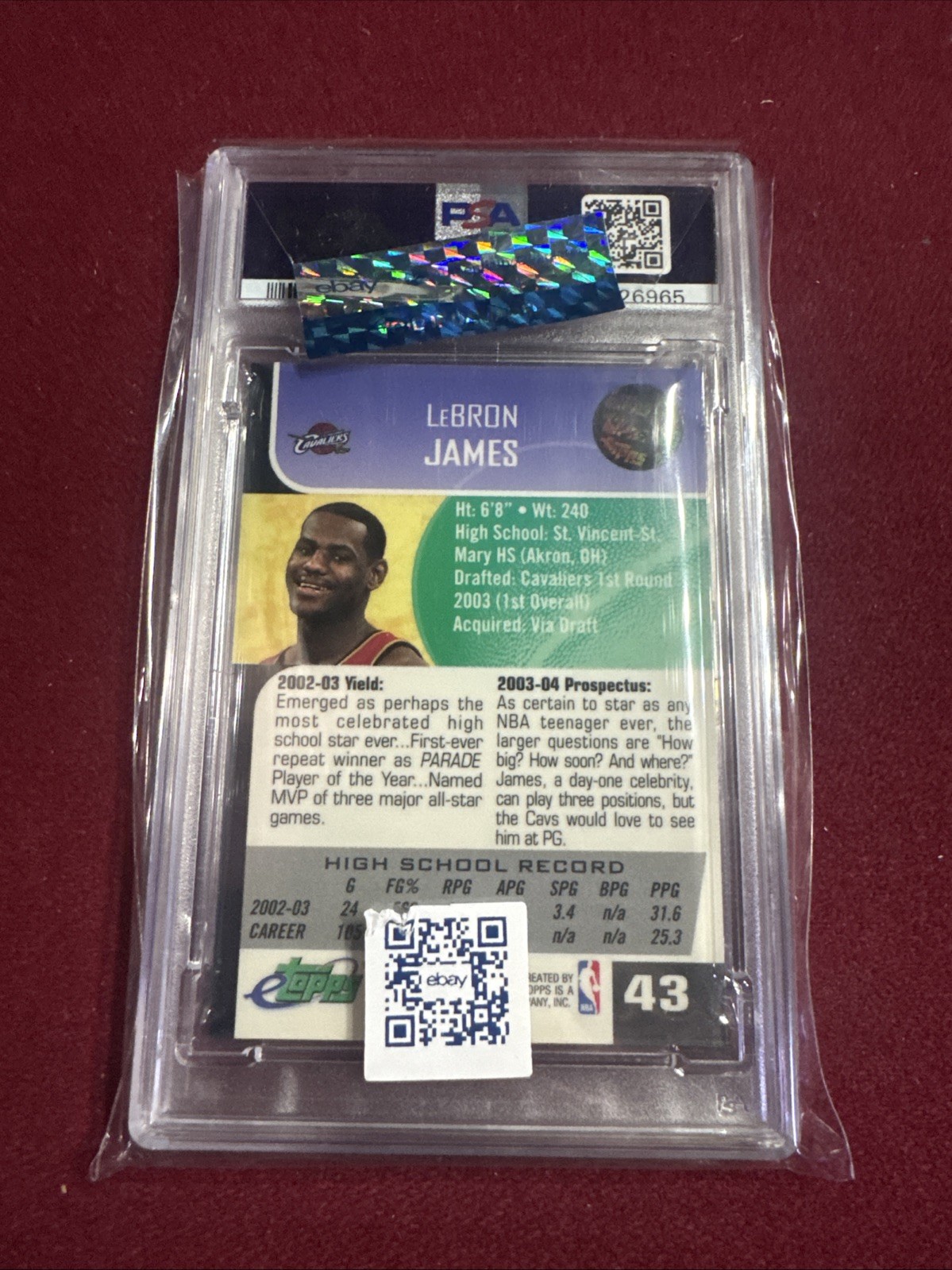 LEBRON JAMES 2003-04 eTopps Topps #43 RC Rookie Card PSA 10 Gem Mint view 12