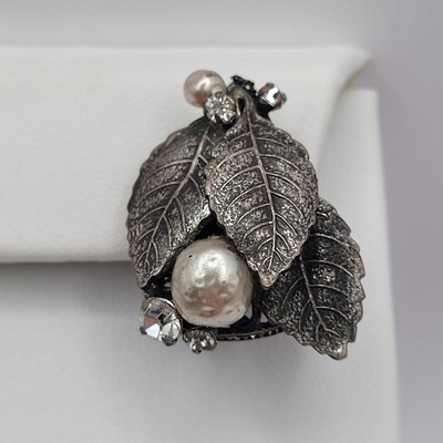 Vintage Signed Miriam Haskell Faux Pearls Rhinestones ONE SINGLE Clip On Earring