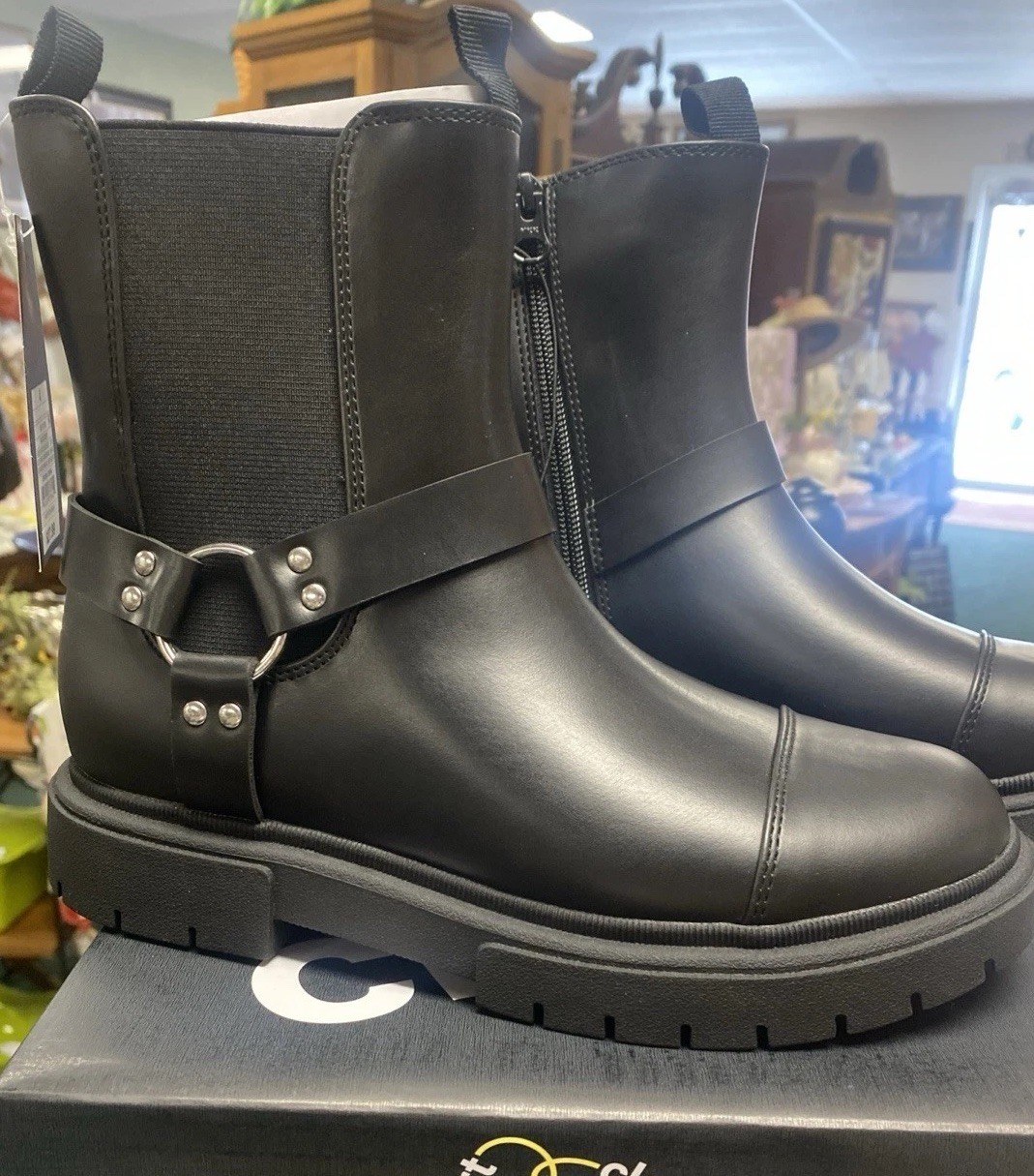 ART CLASS Kids' Crosby Harness Moto Boots - Black  Size 3 Zipper Closure