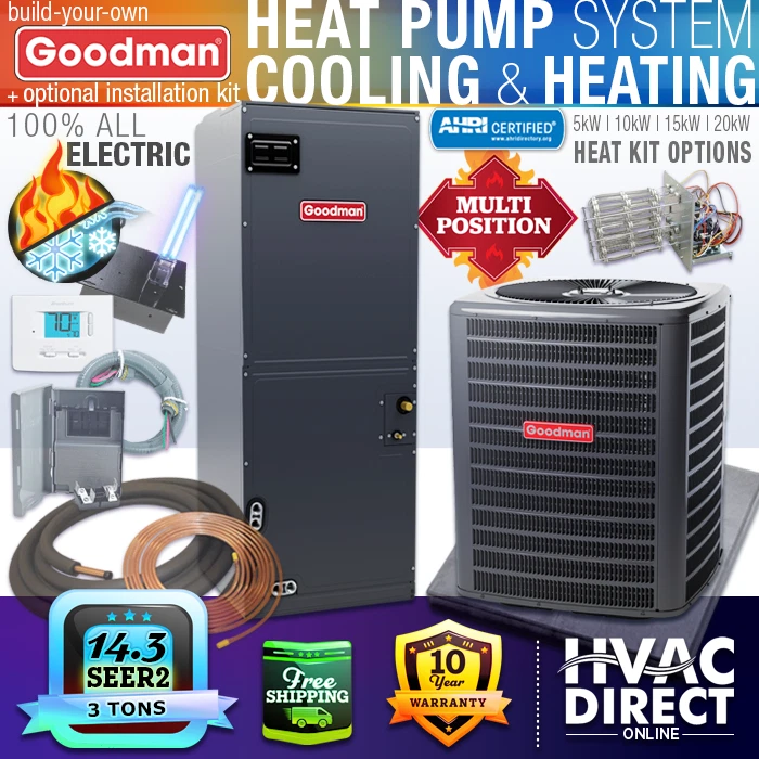 3 Ton 14.5 SEER2 Goodman AC Split System Optional Electric Heat Builder Kit  | eBay