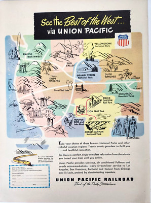 Union Pacific Eisenbahn Karte Vintage 1948 Anzeigenmagazin Best Of The West Train RR