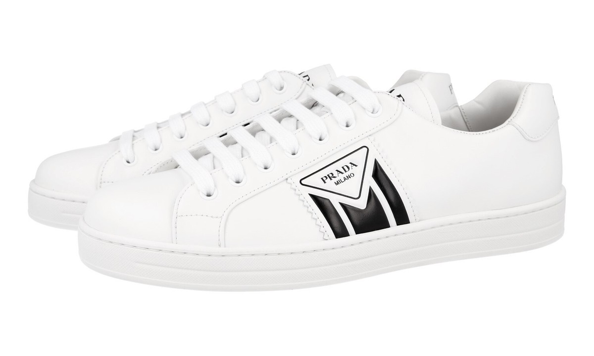 PRADA Leather DOWNTOWN Sneakers - 4E3544 - White Black - NEW