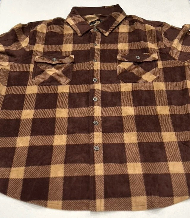 Camisa polar Freedom Foundry ligera de felpa a cuadros para hombre, marrón, talla XL Foto 4 de 4