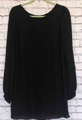 LULUS Women's Dress Tunic Black Size Medium Long Sleeve Lined Pullover EUC