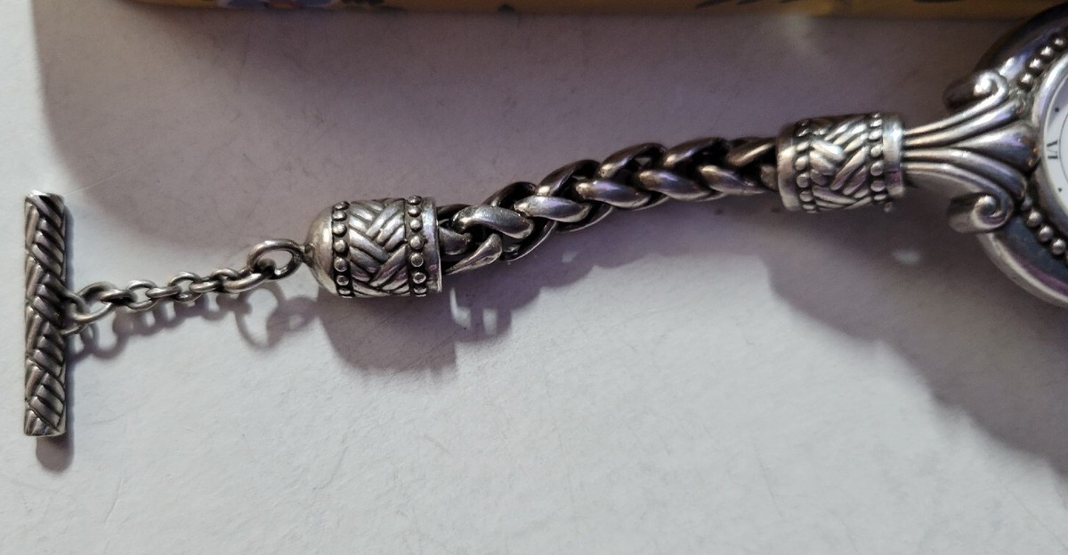 Brighton CALGARY Silver Braided Chain Round Face Toggle 