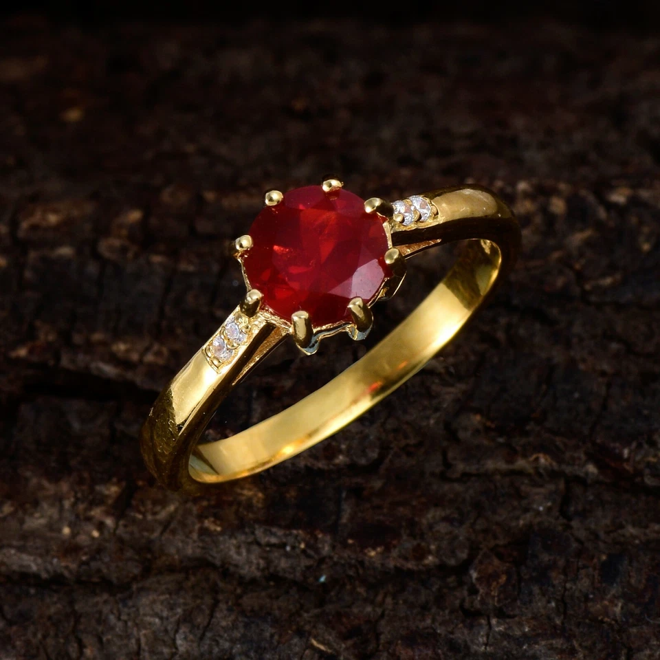 Mexican Fire Opal Ring in 14K Yellow Gold Plated Sterling Silver - Image 3 of 3