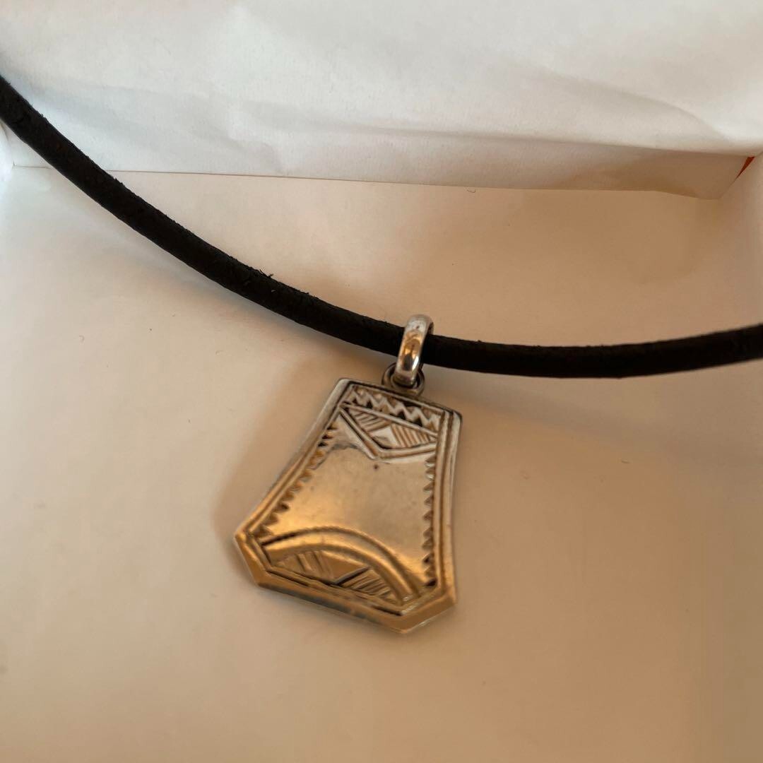 HERMES Touareg Necklace Dark Brown Leather Silver Pendant HERMES Touareg Necklace Dark Brown Leather Silver Pendant
