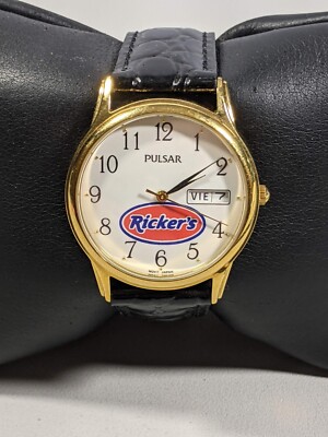 Pulsar Rickers Round Gold Tone Case 34 mm Black Leather Band Watch