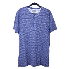 Express Blue Cotton Blend Short Sleeve Knit Henley Size Large