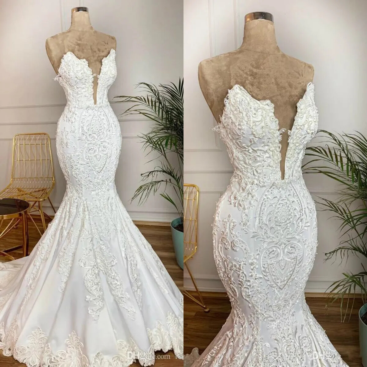 chinese dress ladies Siaoryne WD007 Sexy Mermaid Wedding Dress Lace Plus Size Long Sleeves