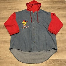 Vintage 1992 Top Line USA Looney Tunes Embroidered Denim Button Up Long Sleeve M