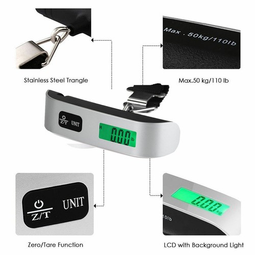 Bilancia bagaglio digitale LCD da viaggio portatile 50 kg/110 libbre peso elettronico - Foto 2 di 8