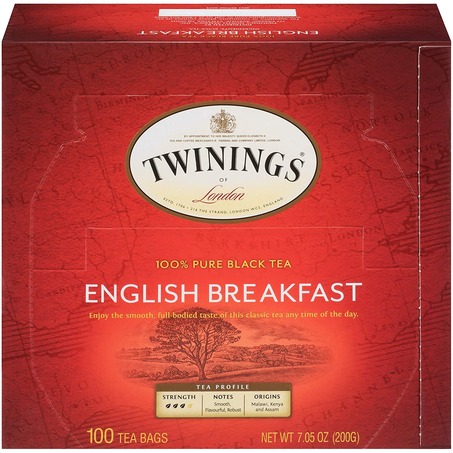 English Breakfast Black Tea, 100 Individually Wrapped Tea Bags, Smooth, Flavourf