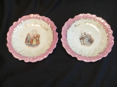 2 Antique Victorian circa 1890 Red Bank New Jersey Souvenir Plates Lustreware