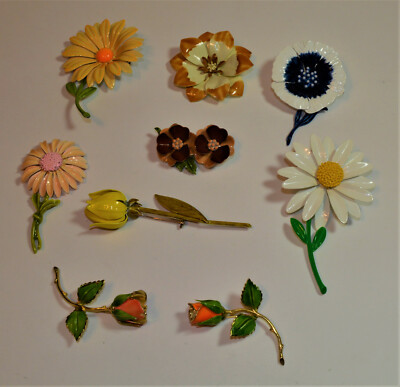 Vtg 1950er Emaille Metall Mehrfarbige Blumenförmige Brosche Wähle Deine Blume