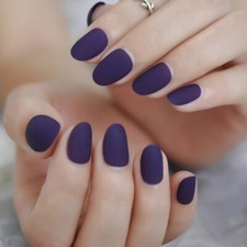 New 24 Press On Nails Kit w glue short oval matte dark purple goth