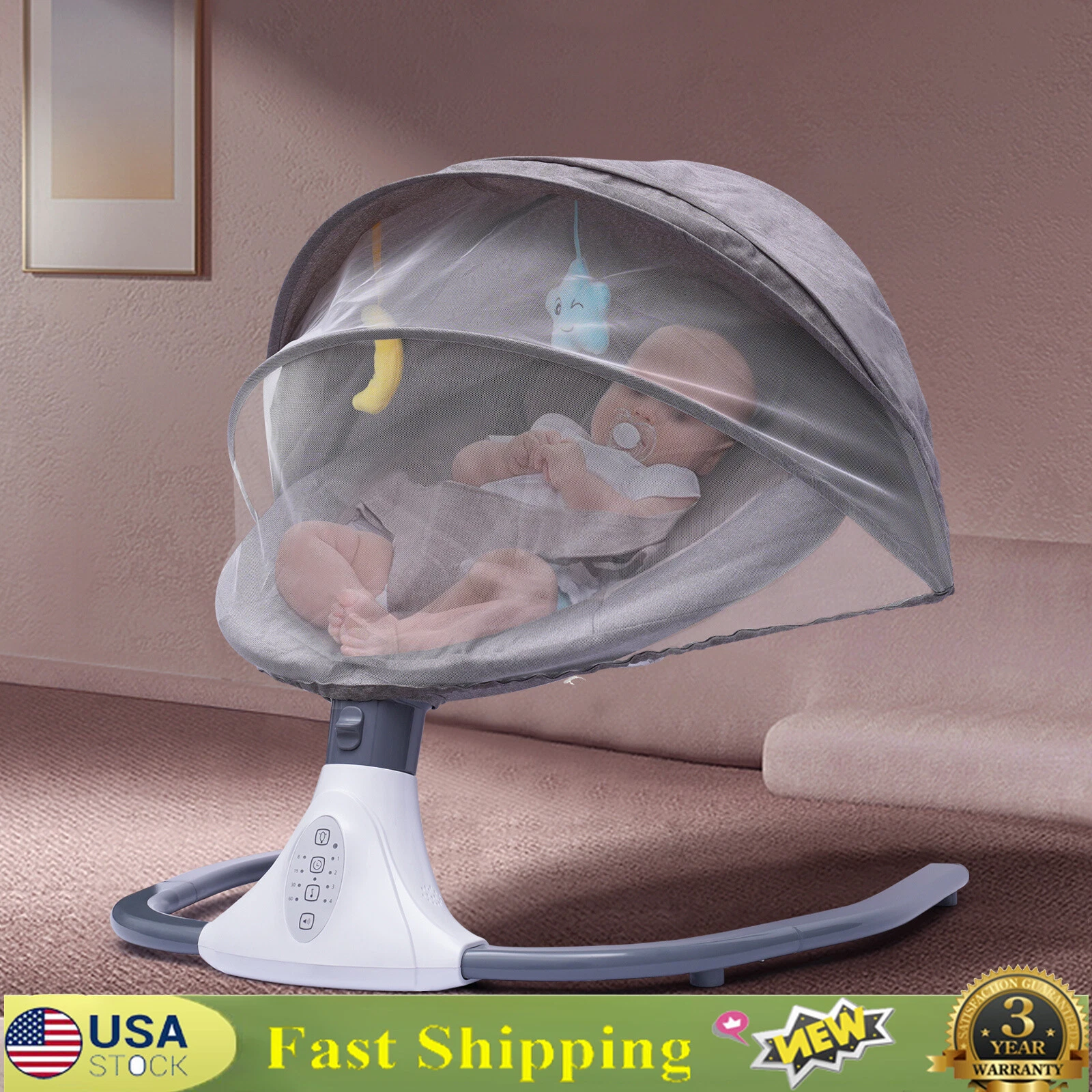 Electric Baby Bouncer Swing Bluetooth Music Cradle Rocker Chair Infant Newborn