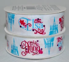 Lot of 2 Disney Frozen Anna Elsa White 1 inch Grosgrain Ribbon 6 Yards