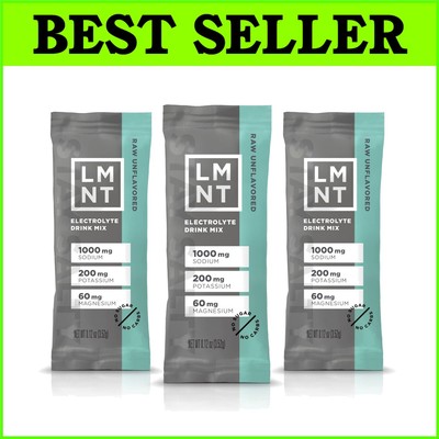 LMNT Zero Sugar Electrolytes - Raw Unflavored Drink Mix | 30-Pack for Hydration
