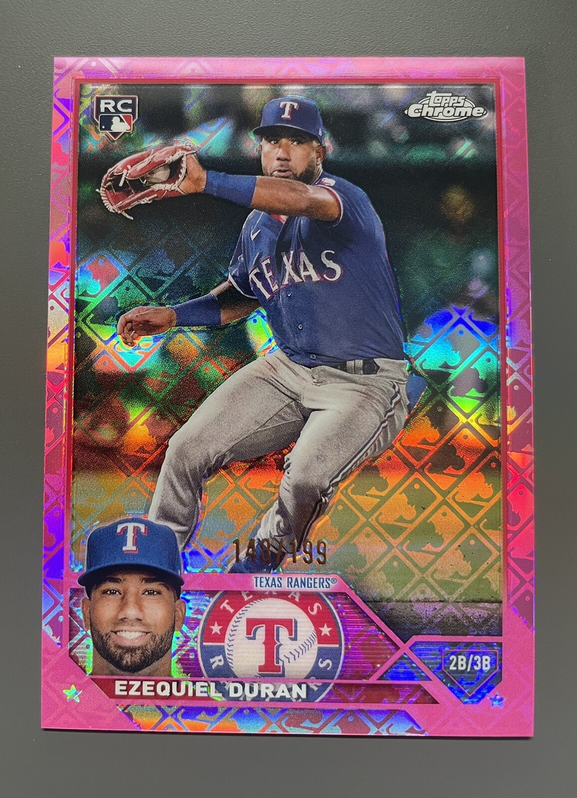 2023 Topps Chrome LogoFractor Pink /199 Ezequiel Duran #36 RC Rookie