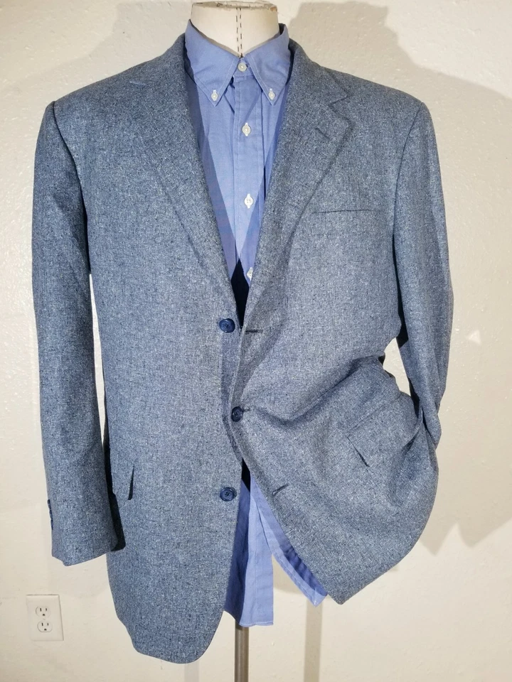 Chaqueta Blazer Abrigo Deportivo De Colección 44L Amarillo Azul Mancha Cuadros Lana SEDA. a. Banco Foto 2 de 4