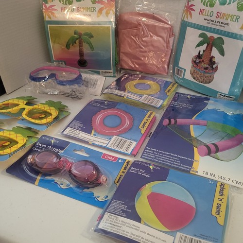 Summer Pool Bundle - Swim Rings, Palm Tree Decor, Pool Chair, Ball, Sunglasses - Picture 2 of 12