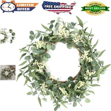 20" Eucalyptus Wreath - Artificial Greenery for Front Door, Porch, & Home Dec...